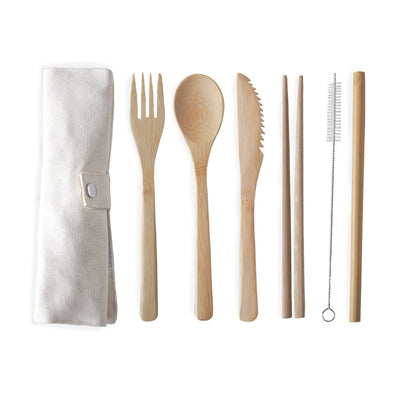 Brush It On Cutlery Set - Bamboo  - Reusable - White