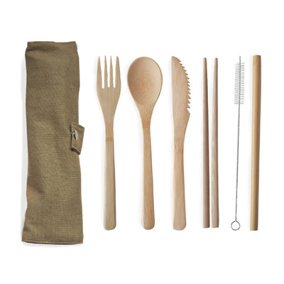 Brush It On Cutlery Set - Bamboo  - Reusable  - Brown