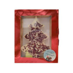 Freelicious Hand Made Organic White Choc Christmas Tree Decorated with Raspberry 85g