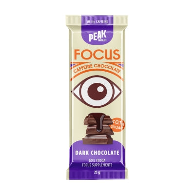 Peak Chocolate FOCUS Caffeinated Chocolate Bar DARK CHOCOLATE 25g